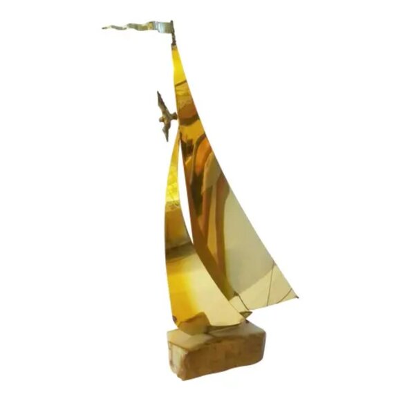 1970s John DeMott Brass & Onyx Sailboat Sculpture